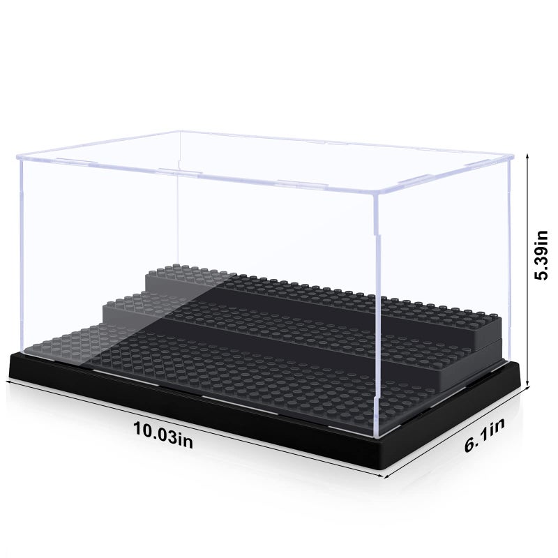 Mlikero Minifigure Display Case for Action Figures Blocks  Clear Dustproof Acrylic Display Box Storage with 3 Movable Steps Gifts for Children Black - Image 2